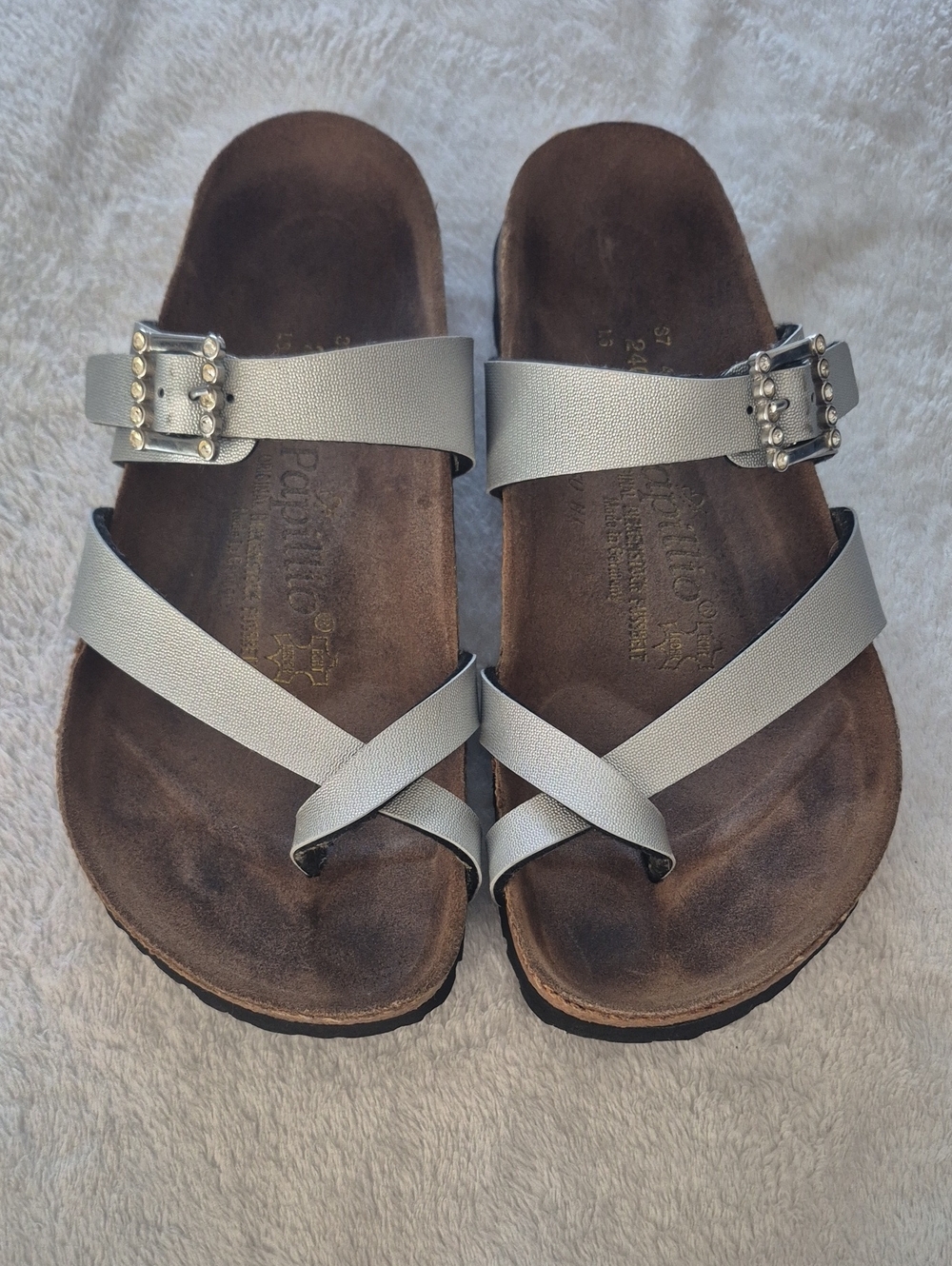 Birkenstock /Papillio Women's Silver Cross-Strap Buckle Sandals Size 37- 6 US